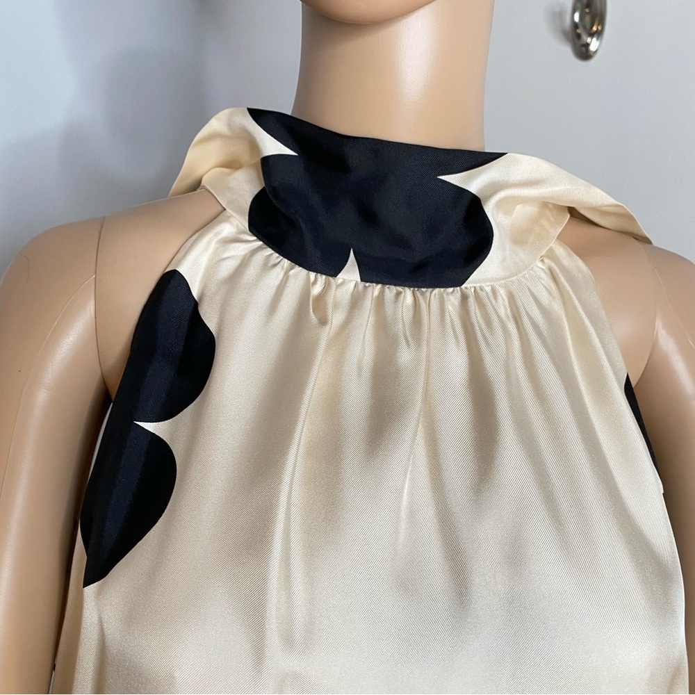 Elegant & Classy Black and Cream Floral Dress 100% Silk - Size 10 - Picture 14 of 15